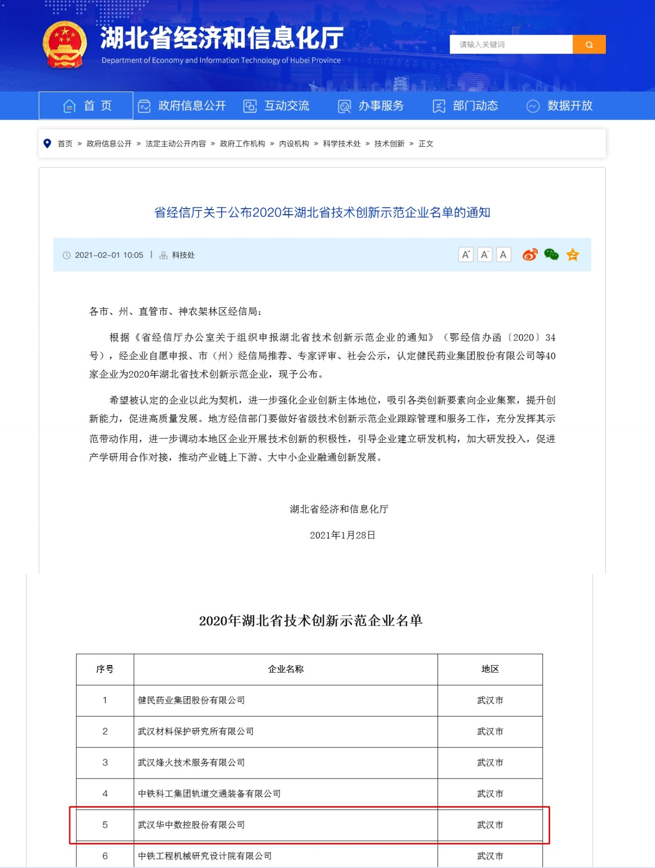 星空体育官网华中数控获批2020年湖北省手艺立异树模企业(图1)